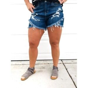 Judy Blue Distressed Tulip Hem Denim Shorts Medium Wash JB15232MD Womens Size L